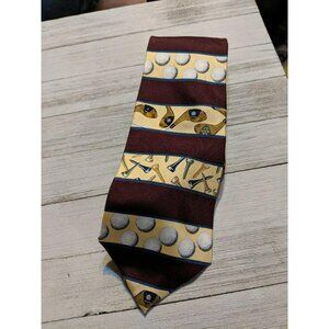 Roundtree & Yorke Striped Golf Maroon Yellow Tie 100% Silk 59"